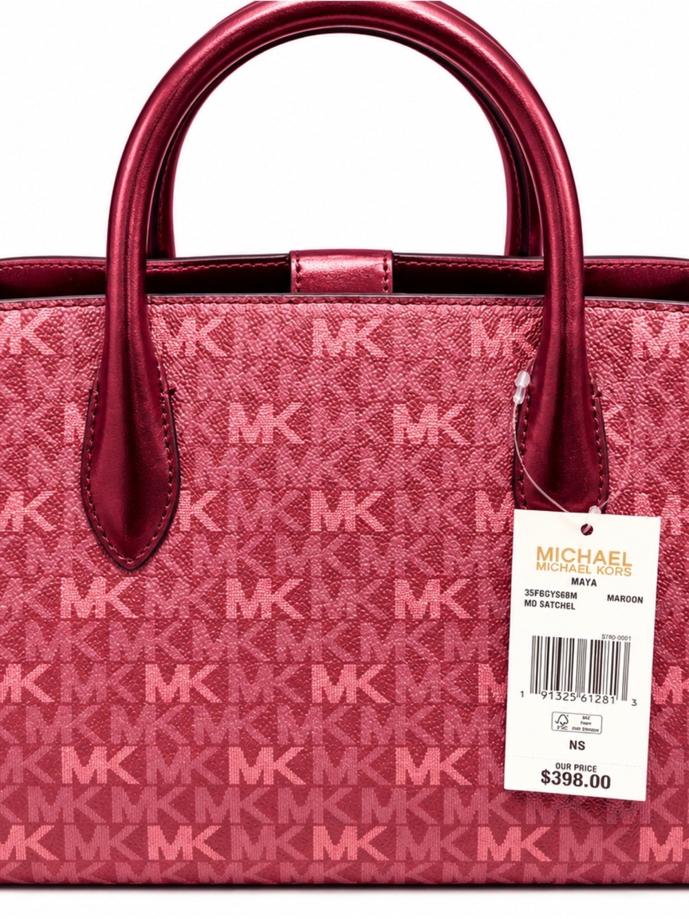 Michael Kors Maroon MK Logo Satchel Bag